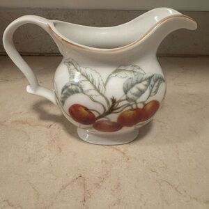 Charming Ceramic Pitcher with Red Cherry Design